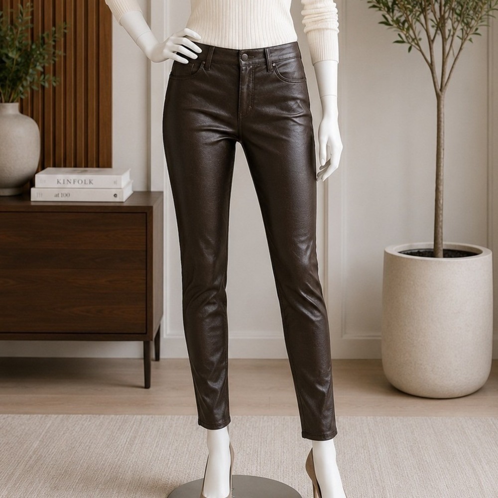 Abercrombie & Fitch Womens Faux Leather Skinny Pants Dark Brown Ankle Zip 4 W27